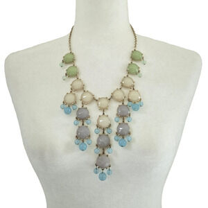 Statement Necklace Chunky Pastel Beaded Goldtone Runway Maximalist Cocktail Glam